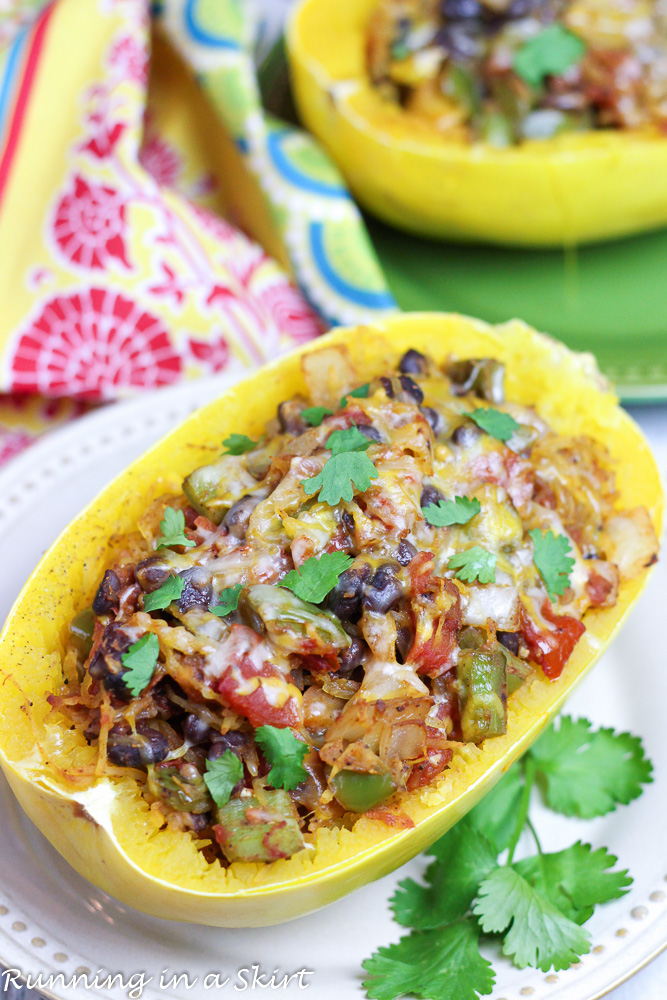 Mexican Stuffed Spaghetti Squash on two plates.