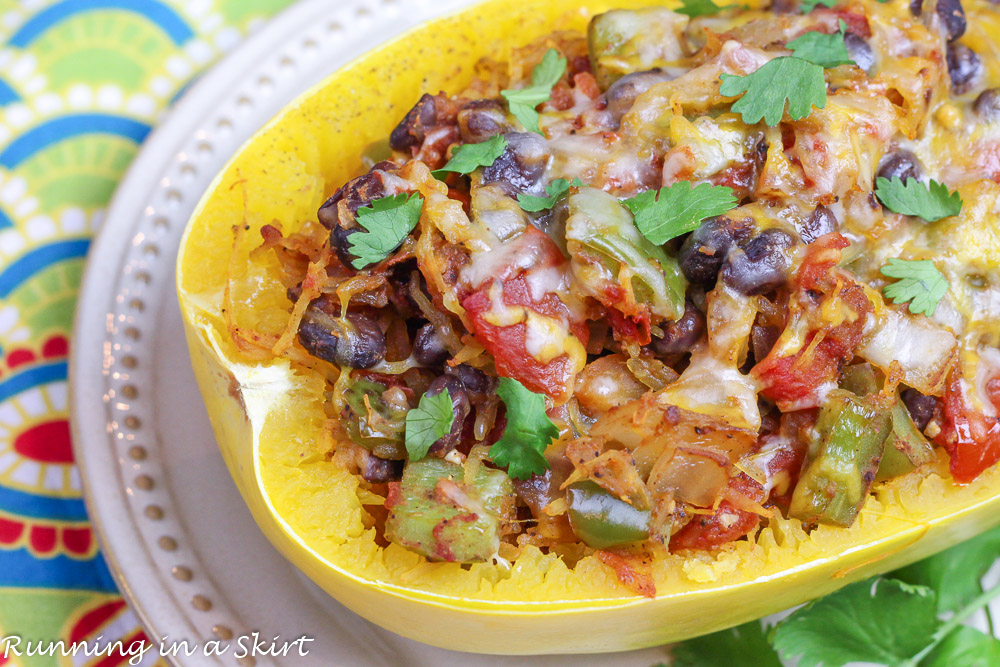 Mexican Stuffed Spaghetti Squash Vegetarian Close up.