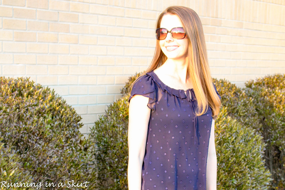 Navy Sheer Shirt and Jeans / Running in a Skirt