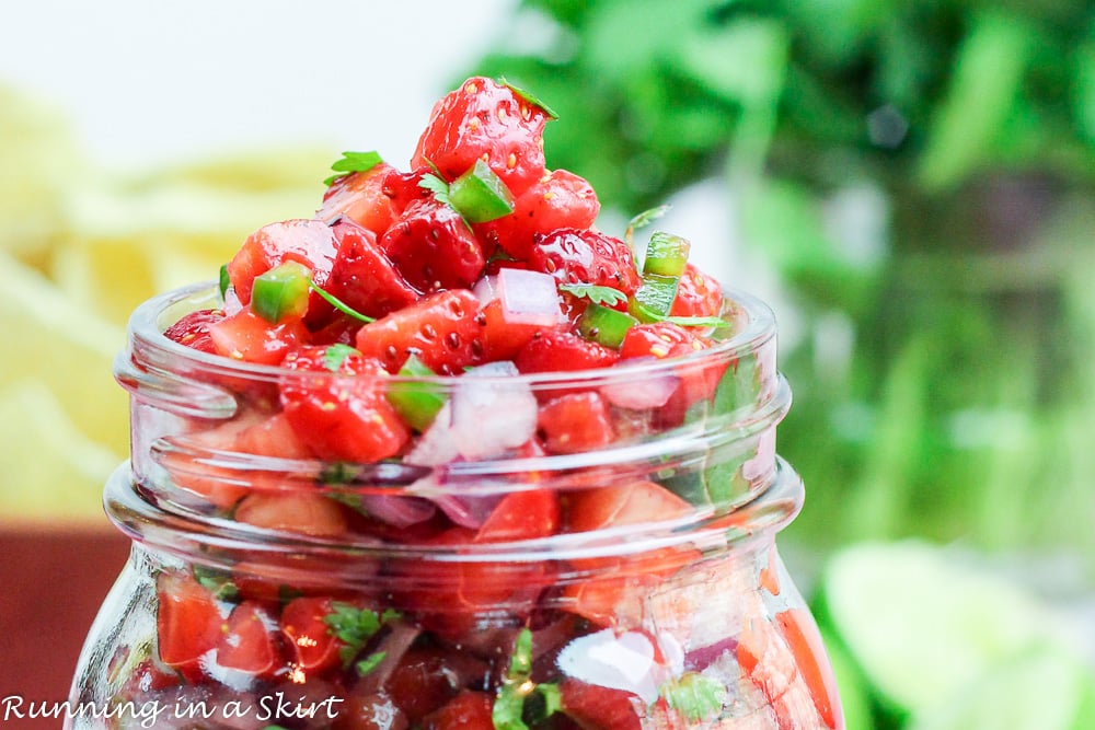 Strawberry Salsa in a mason jar.