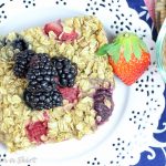 Healthy Triple Berry Baked Oatmeal recipe- Baked Oatmeal with Fruit- Easy, healthy no sugar breakfast. Uses banana as a sweetener. Loaded with blueberry, strawberry and raspberry/ Running in a Skirt