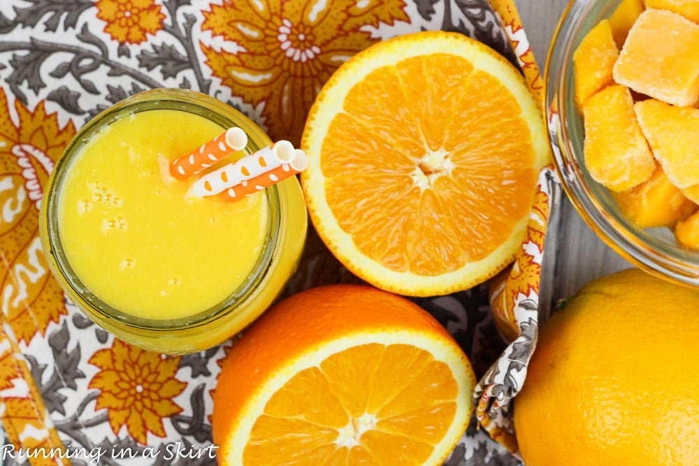 Mango Orange Smoothie with fresh oranges and frozen mangos.