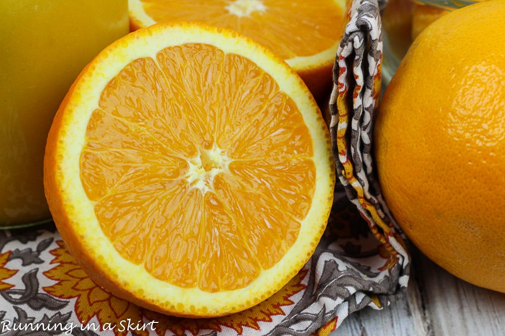 Oranges on a napkin.