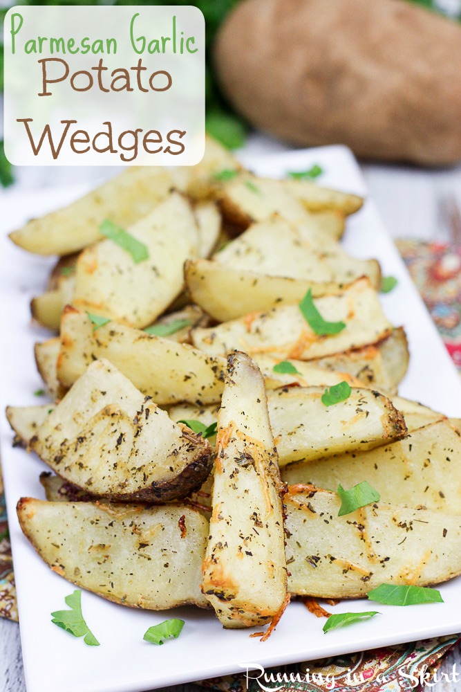 Healthy, Oven Baked Parmesan Garlic Potato Wedges Recipe / Running in a Skirt