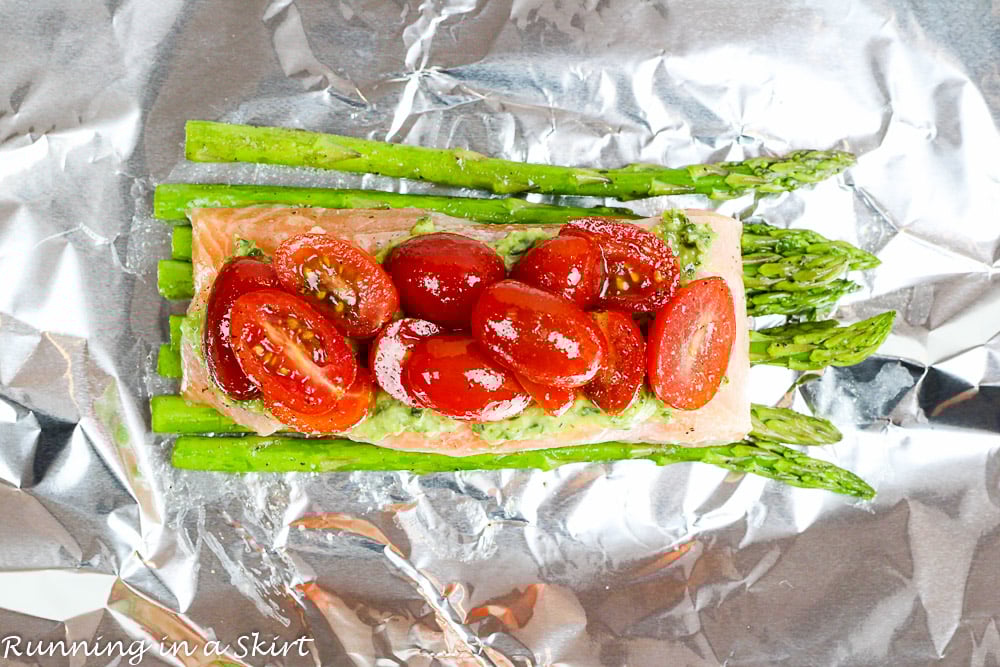 Salmon and Vegetables in Foil. Fresh asparagus and tomato! Only 6 Ingredients/ Running in a Skirt