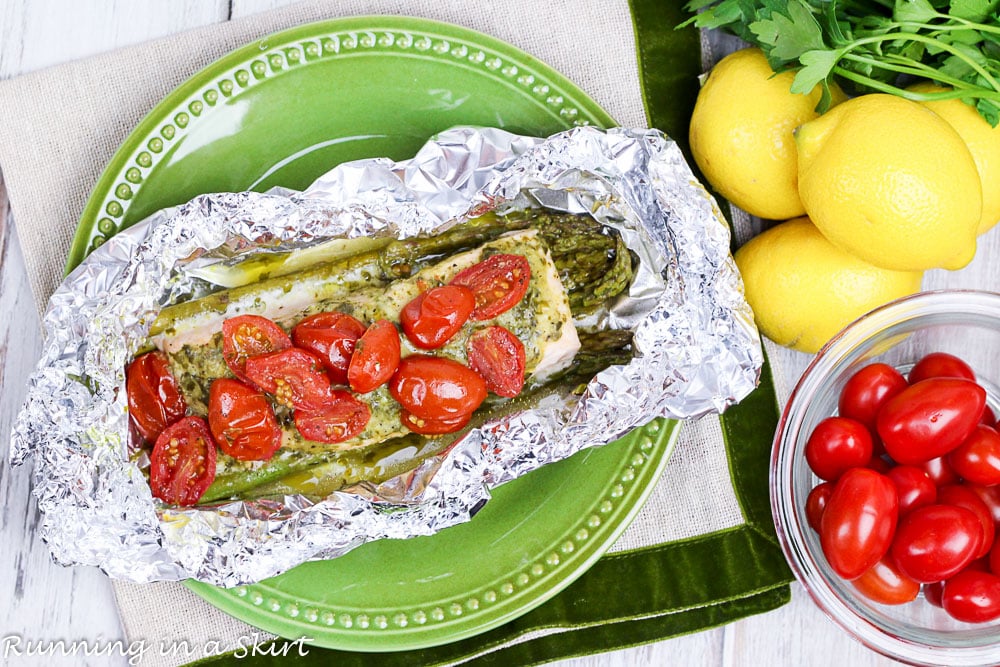 Salmon and Vegetables in Foil. Fresh asparagus and tomato! Only 6 Ingredients/ Running in a Skirt