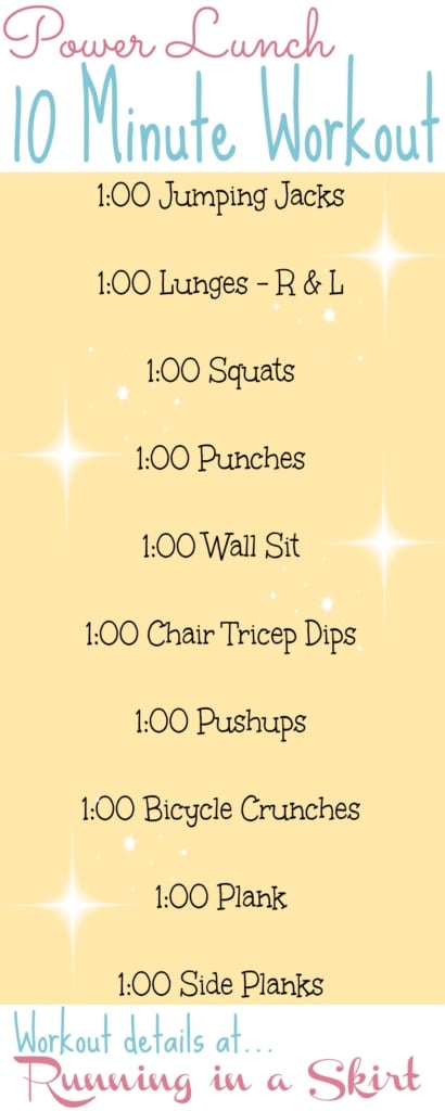 Make your lunch hour count! 10 Minute Power Lunch Workout- Get workout tips and tricks on Running in a Skirt
