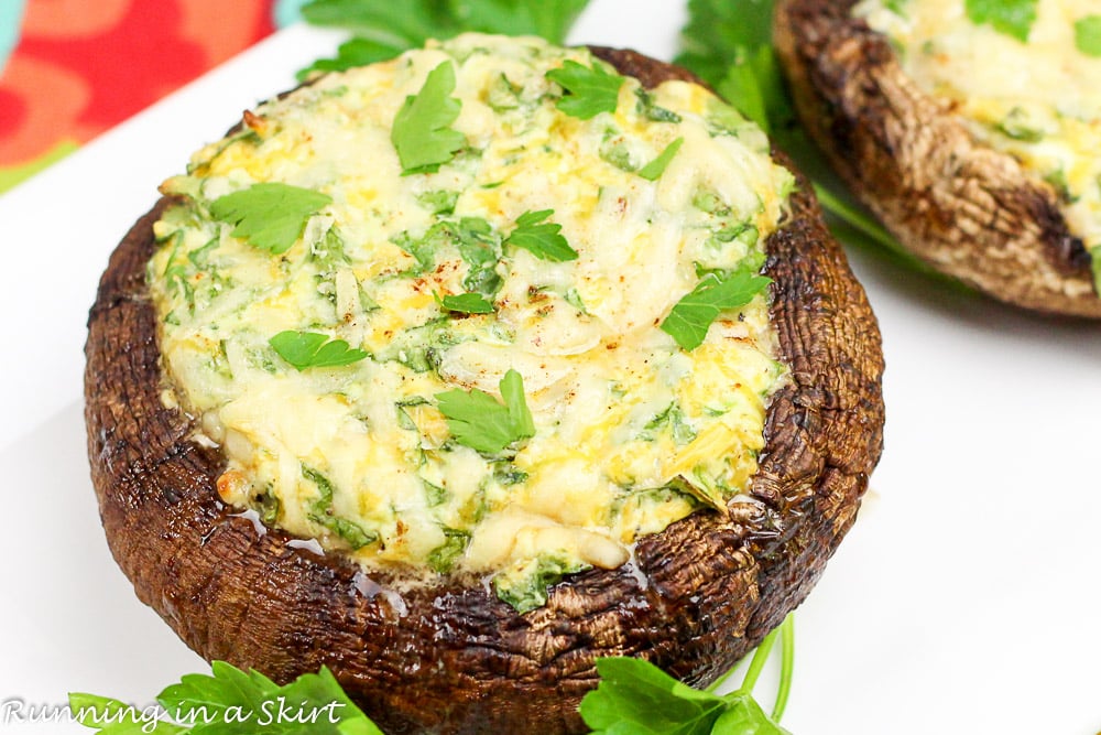 Lightened Up 3 Cheese and Spinach Stuffed Portobello Mushroom Caps / Running in a Skirt