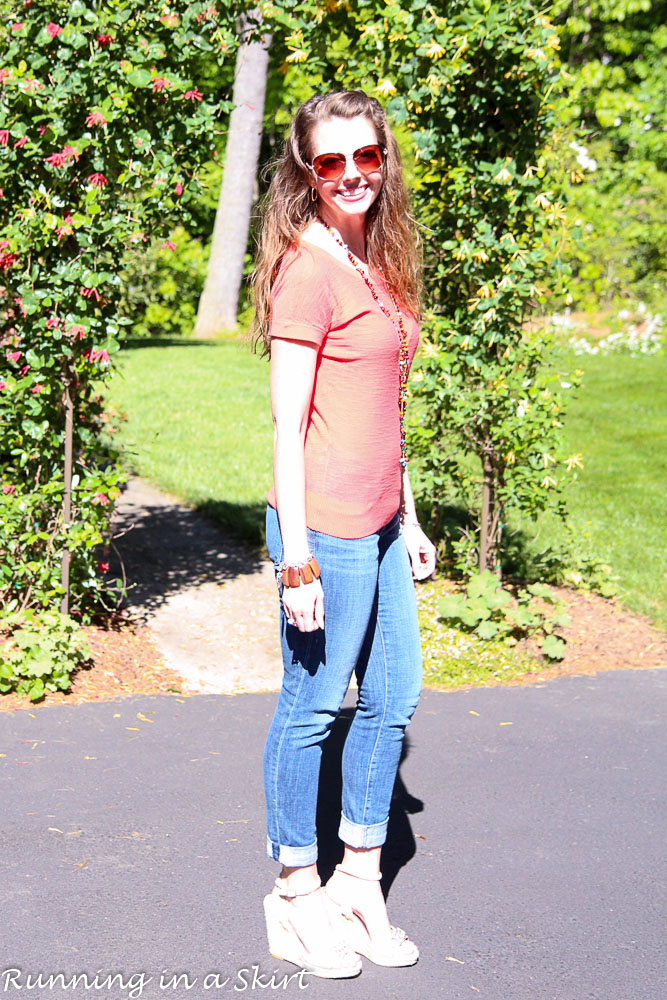 Coral Shirt and Jeans / Running in a Skirt