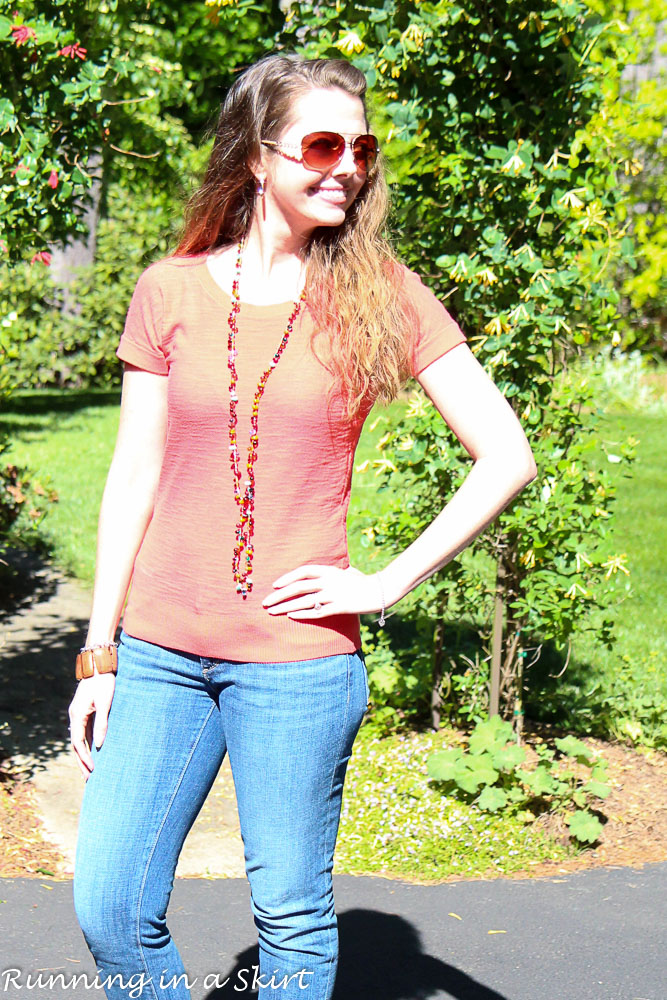 Coral Shirt and Jeans / Running in a Skirt