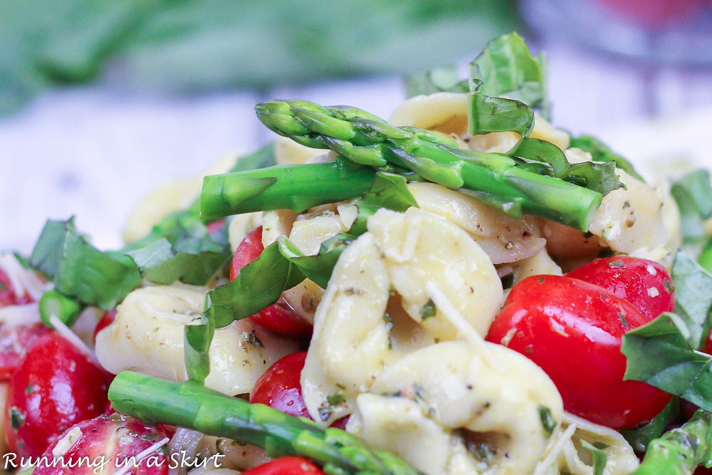 Close up of Pesto Tortellini Salad