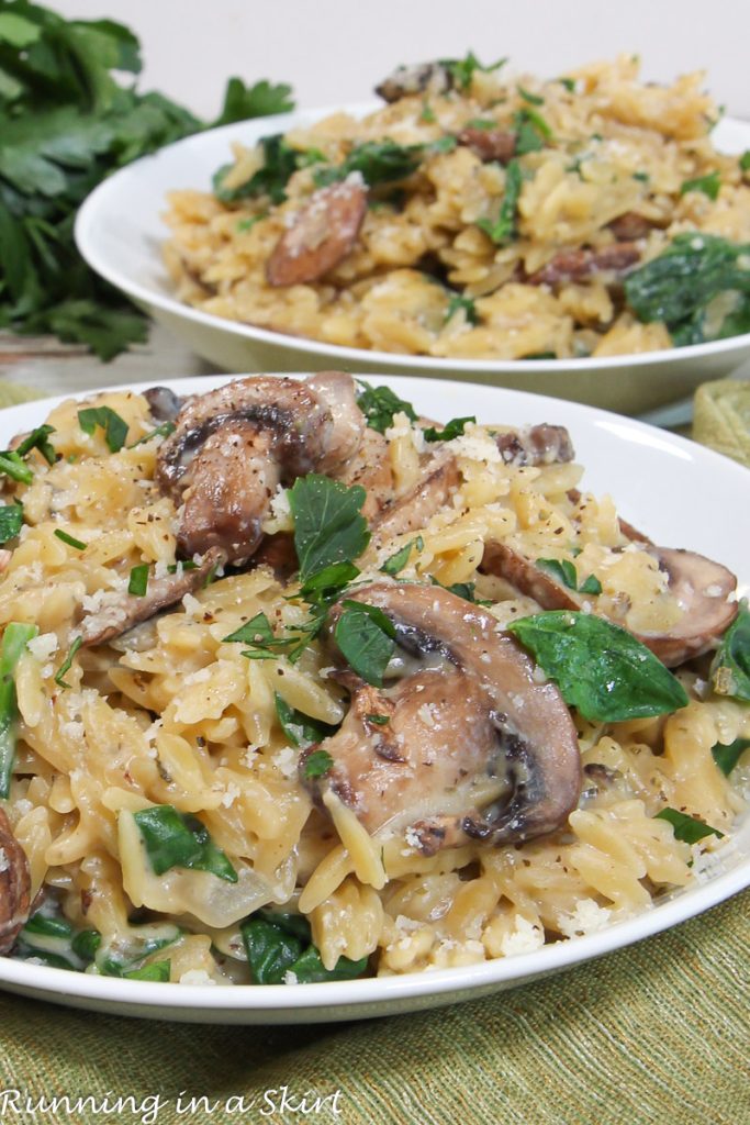 Mushroom Orzo Pasta on a plate.