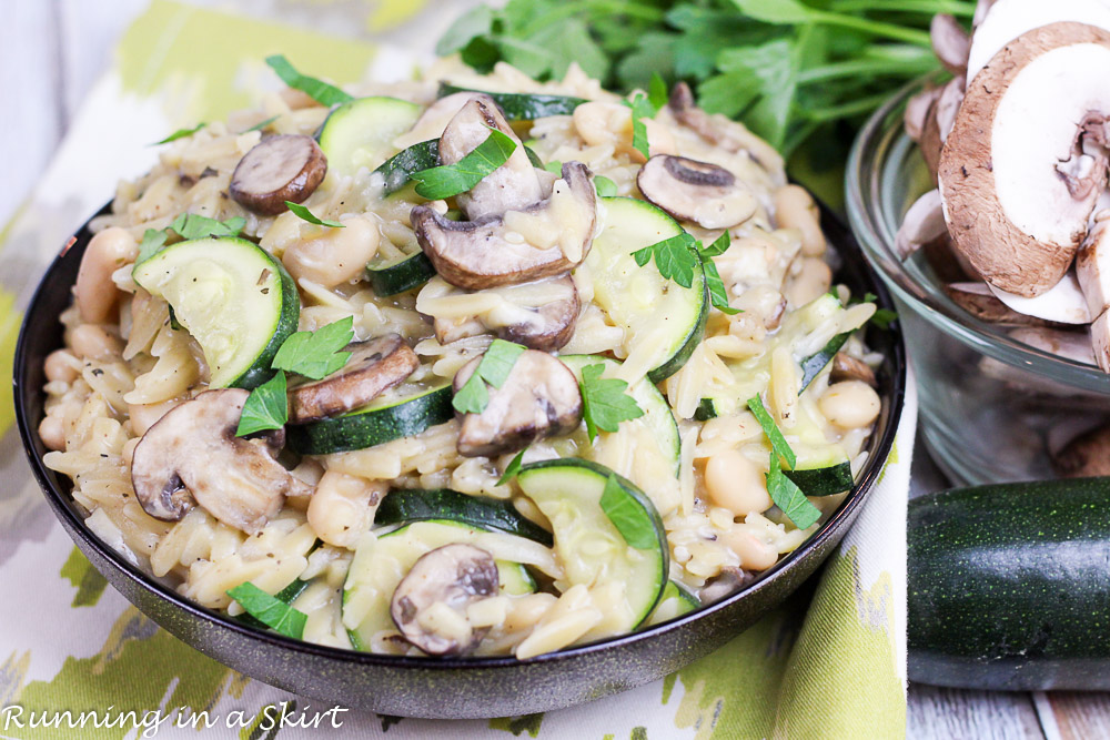 15 Minute One Pot Mushroom Orzo- healthy, easy and hearty vegetarian meal./ Running in a Skirt