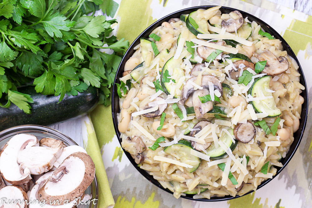 15 Minute One Pot Mushroom Orzo- healthy, easy and hearty vegetarian meal./ Running in a Skirt