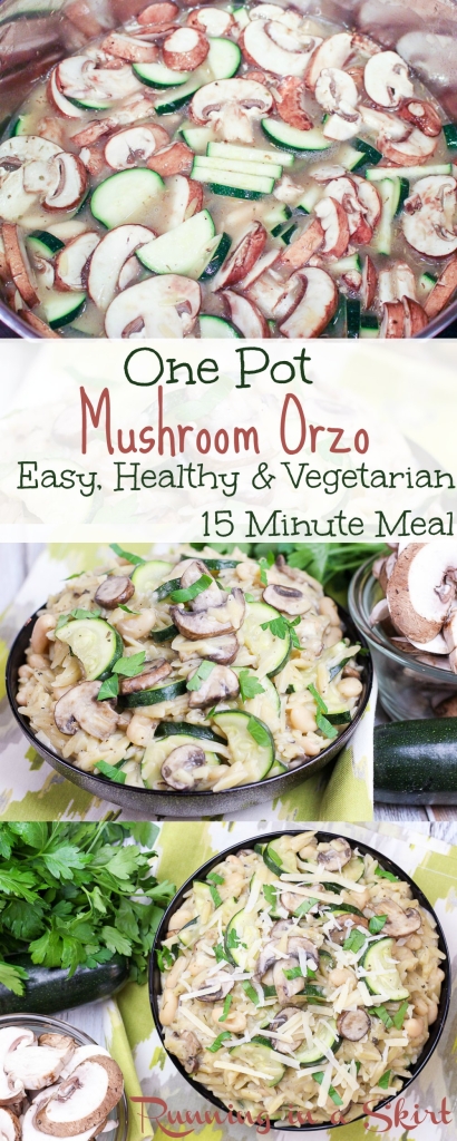 15 Minute One Pot Mushroom Orzo- healthy, easy and hearty vegetarian meal./ Running in a Skirt