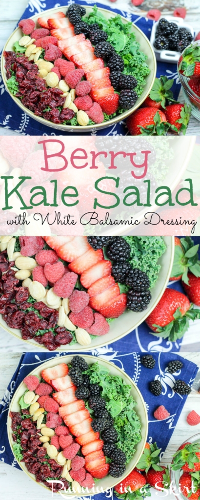 Summer Kale Salad recipe with berries and white balsamic dressing