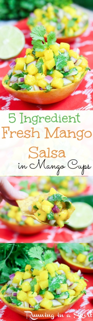 5 Ingredient Fresh Mango Salsa in mango cups / Running in a Skirt
