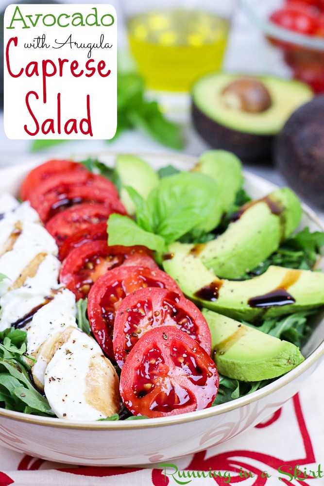 Avocado Caprese Salad with arugula- summer salad/ Running in a Skirt