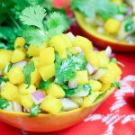 5 Ingredient Fresh Mango Salsa in mango cups / Running in a Skirt