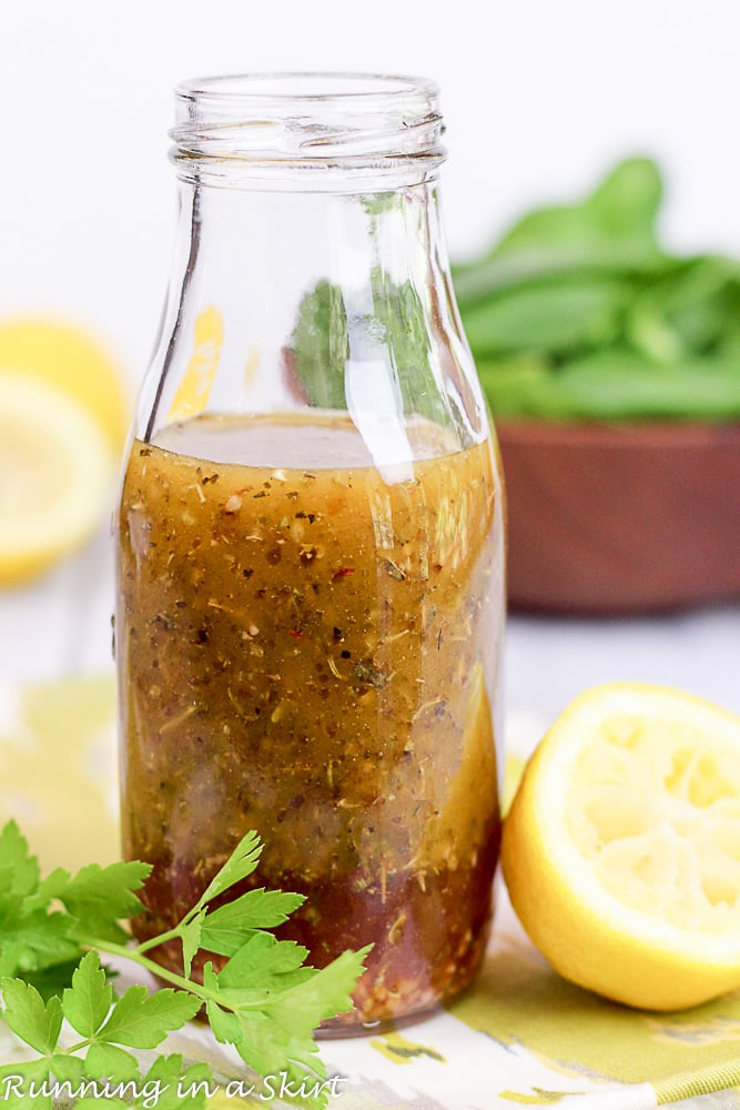 Healthy Greek Salad Dressing and a lemon.