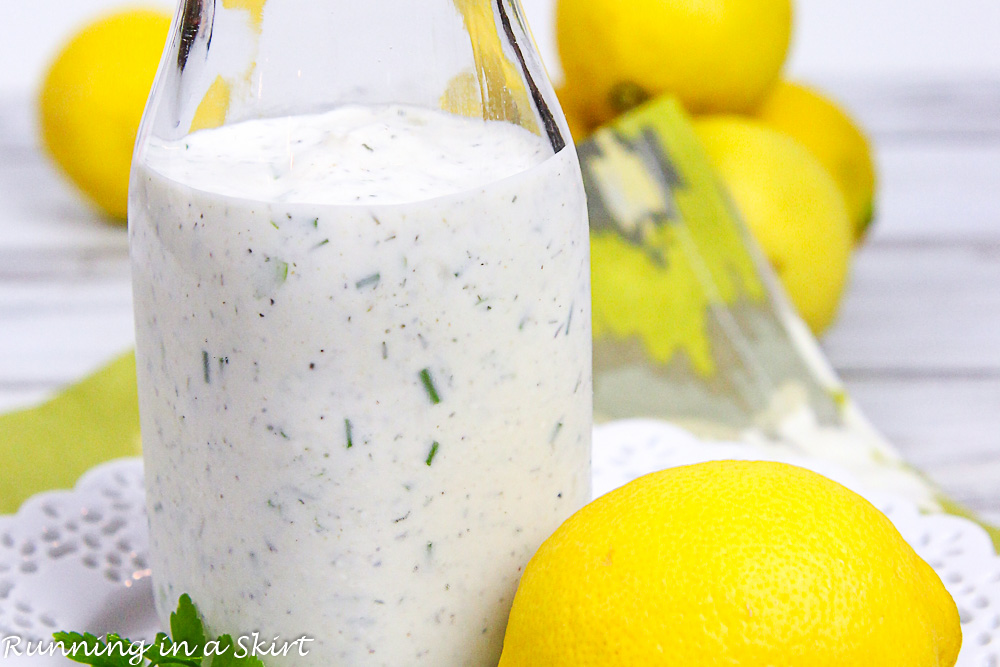 Healthy Greek Yogurt Ranch Dressing in a bottle.