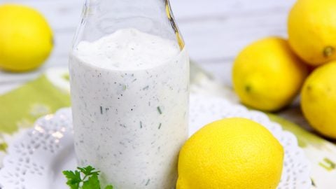 Bottle of healthy Greek yogurt ranch dressing.