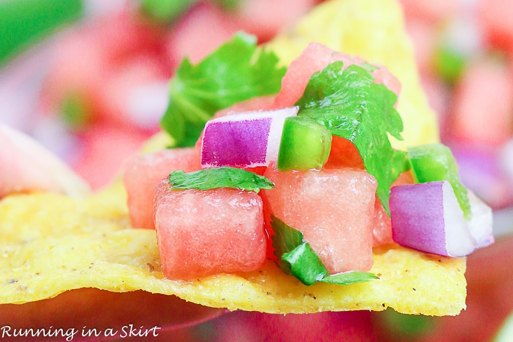 Watermelon salsa on a chip.