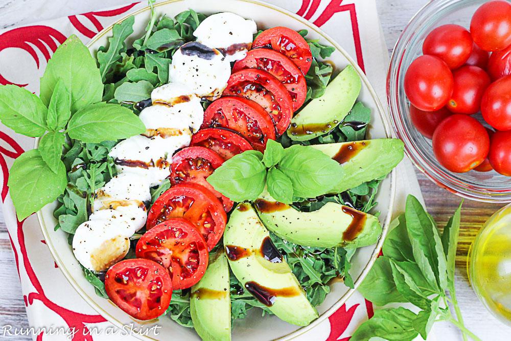 Final shot with Avocado Caprese in a bowl.