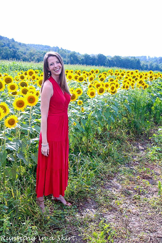 Red Dress in Sunflowers-26-2