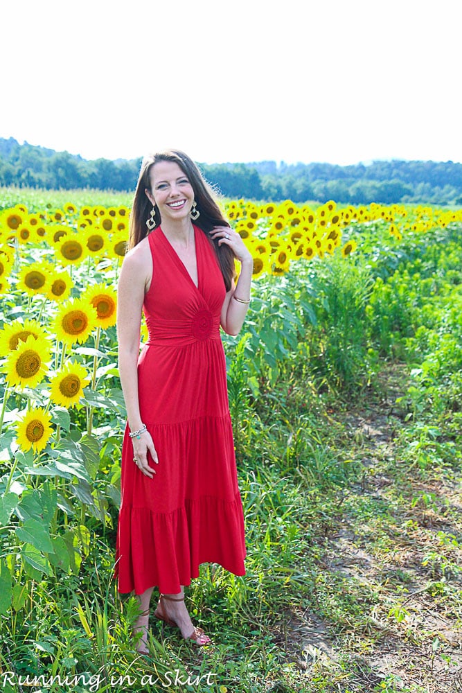 Red Dress in Sunflowers-79-5