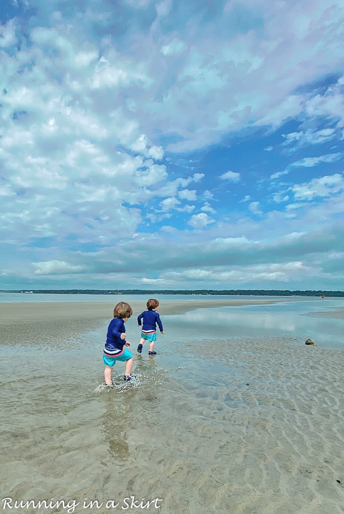 Kids running in the beach at Hilton Head.