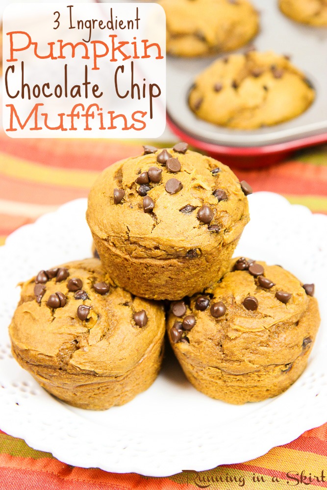 3 Ingredient Pumpkin Chocolate Chip Muffins / Running in a Skirt