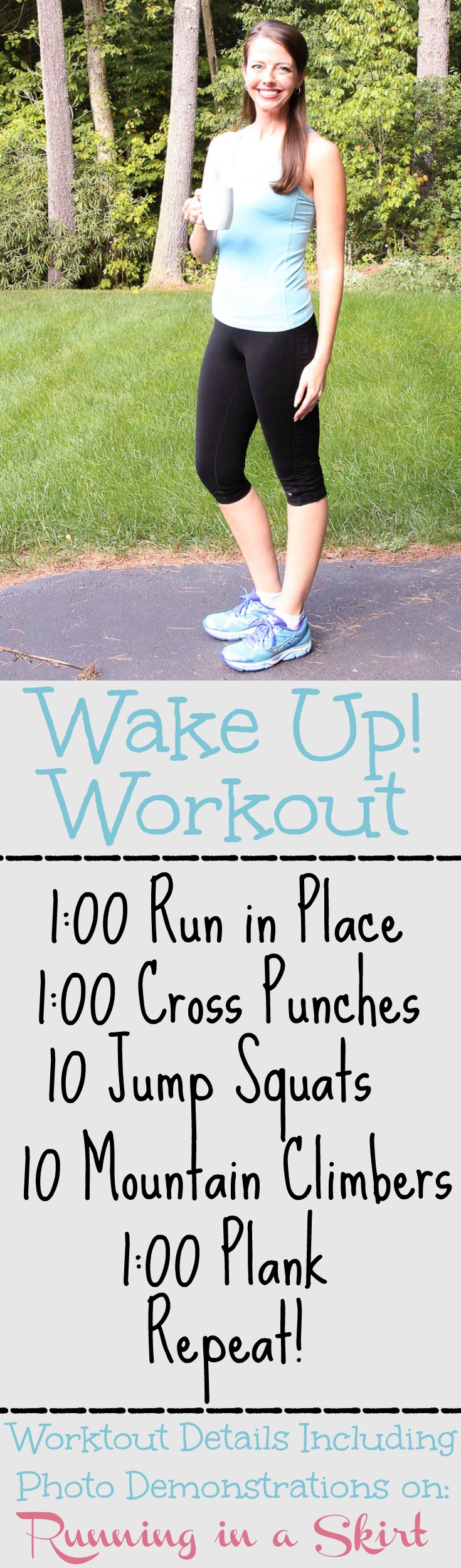 10 Minute Morning Wake Up Workout. Photo demonstrations on Running in a Skirt.
