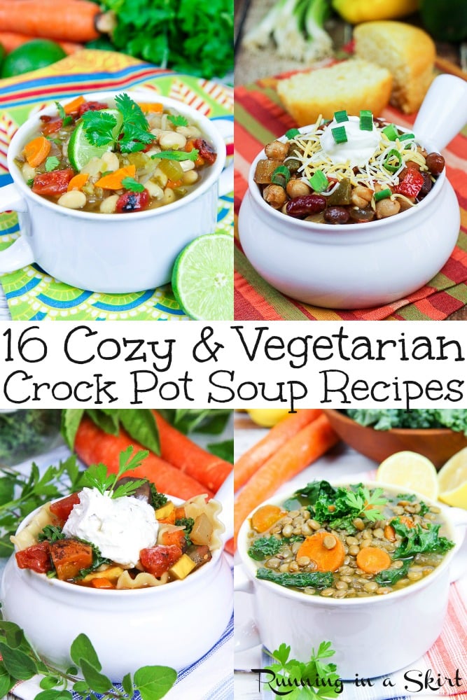 15+ Vegetarian Soup Recipes made Crock Pot & Slow Cooker. Homemade & Healthy Vegetarian & Vegan Soups that are easy and simple to make. List includes the best Vegetarian Chili, Lentil Soup, Lasagna Soup, White Bean Soup, Black Bean Soup, Taco Soup, Potato Soup, Vegetable Soup and more! Loaded with vegetables! Many can also be made in an Instant Pot. Looking for healthy crockpot meals recipes? This is it! / Running in a Skirt #crockpot #slowcooker #instantpot #vegan #vegetarian #vegancrockpot via @juliewunder