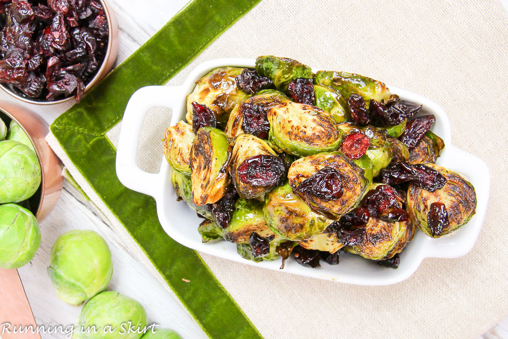 Maple Balsamic Brussels Sprouts and Cranberries recipe. A great recipe for brussels sprouts for Thanksgiving! / Running in a Skirt