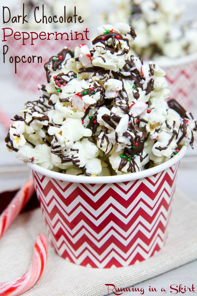 Dark Chocolate Peppermint Popcorn pinterest pin.