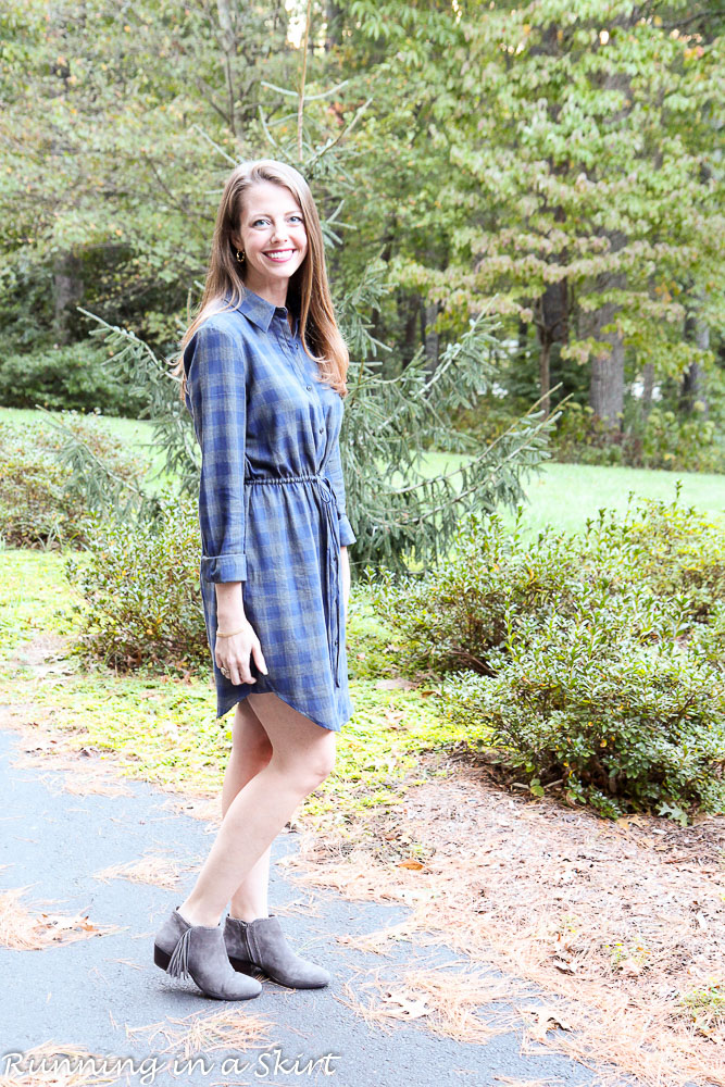 Flannel Dress and Booties / Running in a Skirt