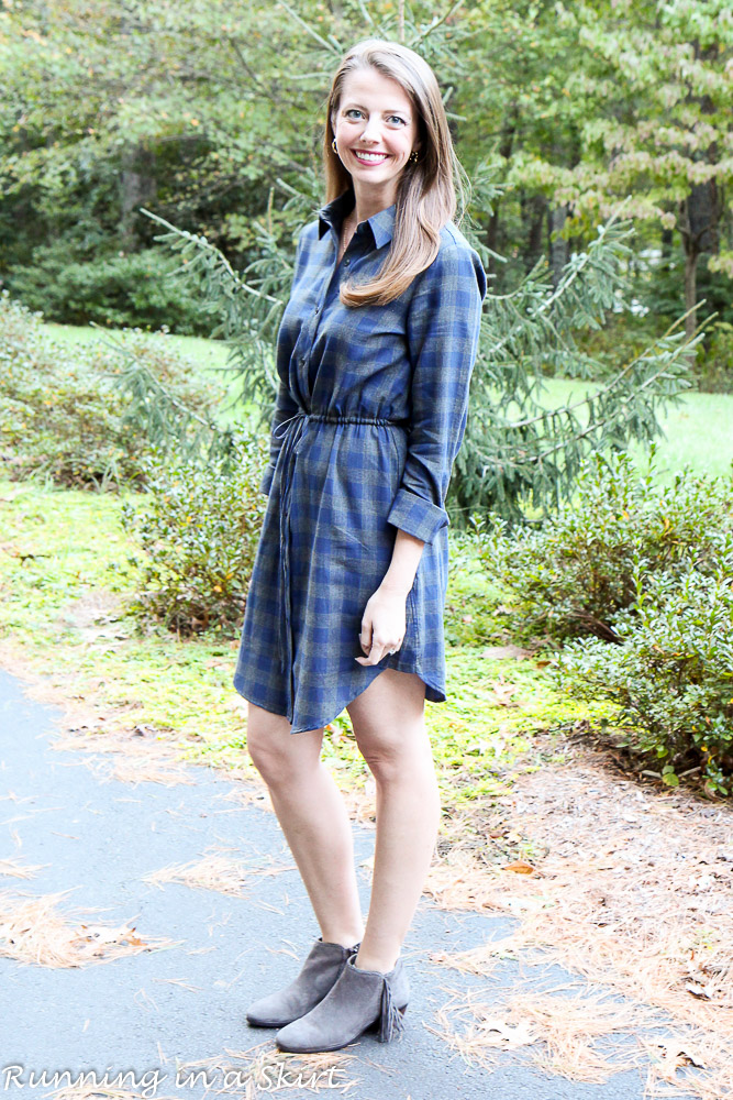 Flannel Dress and Booties / Running in a Skirt