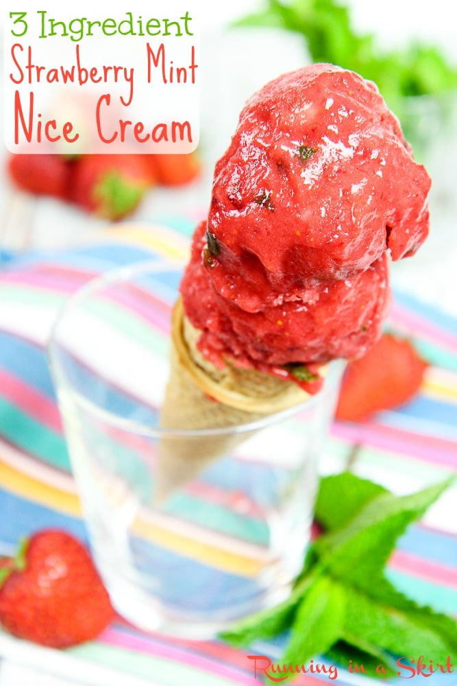 3 Ingredient Vegan Strawberry Sorbet - Strawberry Mint Nice Cream / Running in a Skirt