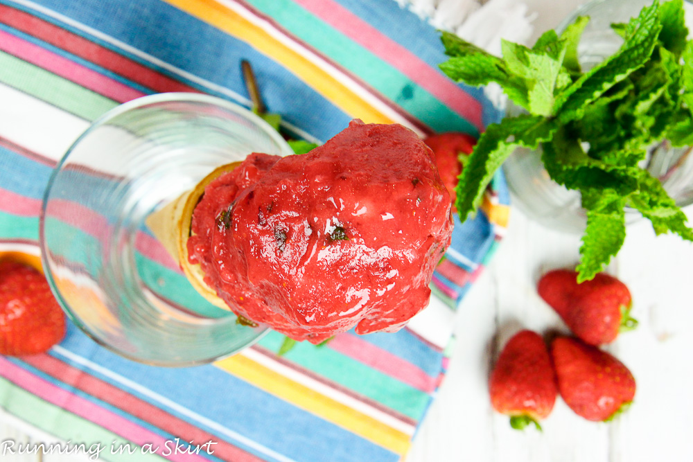 3 Ingredient Vegan Strawberry Sorbet - Strawberry Mint Nice Cream / Running in a Skirt