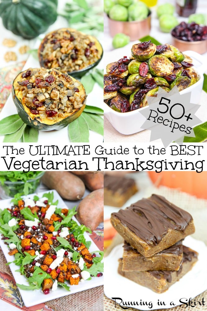 50 Vegetarian Thanksgiving Recipes - includes main dish / entree ideas, sides, appetizers and dessert.  Lots of crockpot / slow cooker recipe picks.  Mostly healthy and lots of vegan including stuffing, stuffed squash, lasagna and even make ahead recipes.  The ultimate guide to the best Vegetarian Thanksgiving. / Running in a Skirt #vegetarian #recipe #thanksgiving #vegetarianthanksgiving #vegan #veganthanksgiving #healthy via @juliewunder