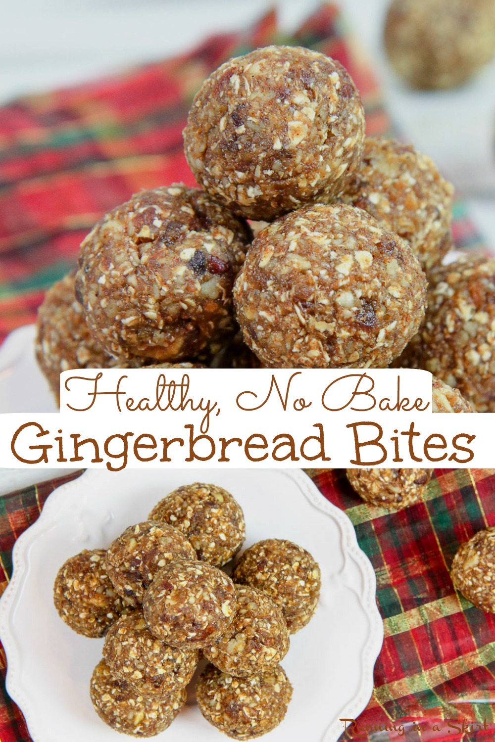 Healthy No Bake Gingerbread Bites recipe - An easy idea for Vegan Christmas treats that easy to make and tastes like cookies! This idea for Clean Eating desserts is filled with dates, oats, and gingerbread spices like cinnamon, nutmeg and cloves. The best healthy gingerbread recipe! Added sugar free and vegetarian! / Running in a Skirt #cleaneating #cleaneatingchristmas #vegan #veganchristmas #healthyliving #nobakedessert via @juliewunder