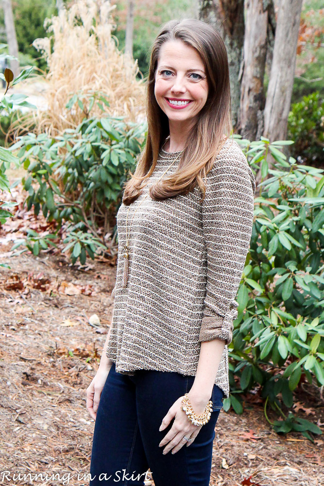 Brown & Gold Sweater with Ankle Boots / Running in a Skirt