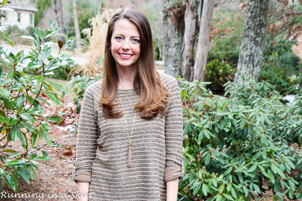 Brown & Gold Sweater with Ankle Boots / Running in a Skirt