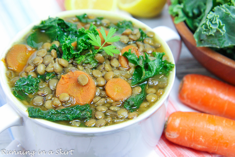 Close up of the Vegetarian Crockpot Lentil Soup.