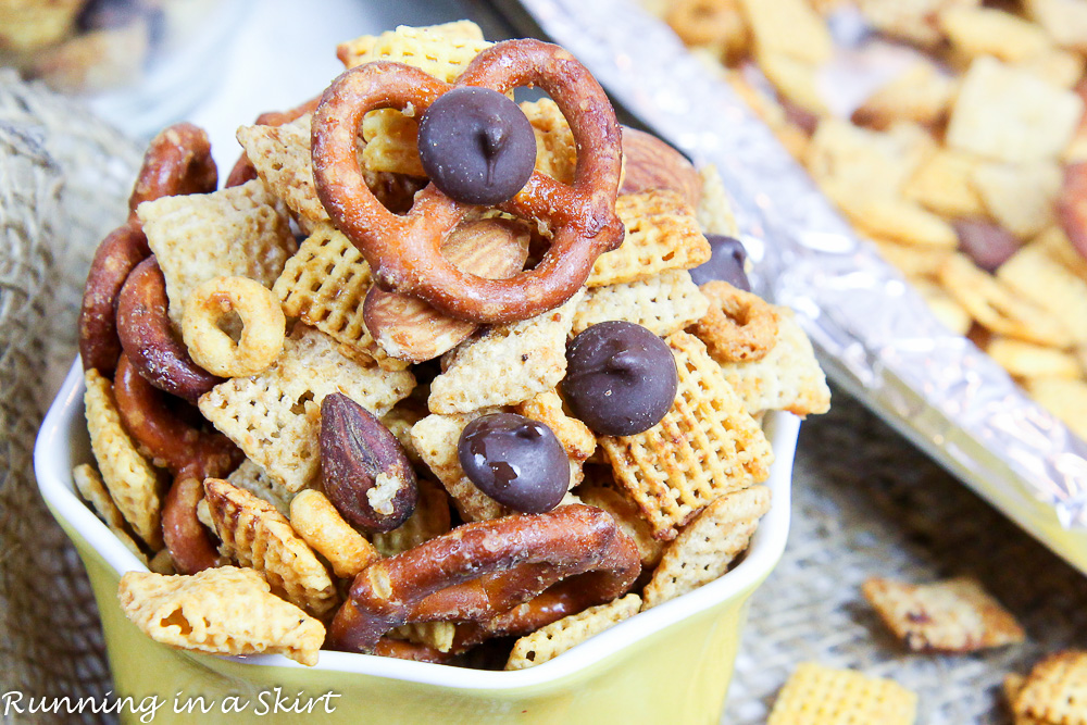 Healthy Crock Pot Chex Mix close up.