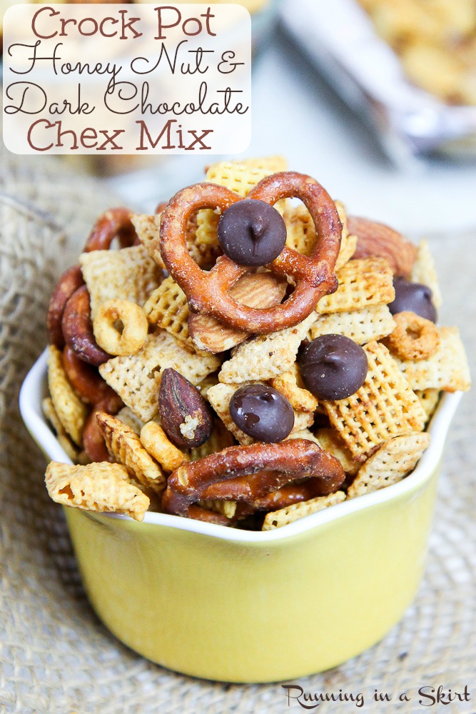 Healthy Crock Pot Chex Mix -- Honey Nut & Dark Chocolate Chex Mix / Running in a Skirt