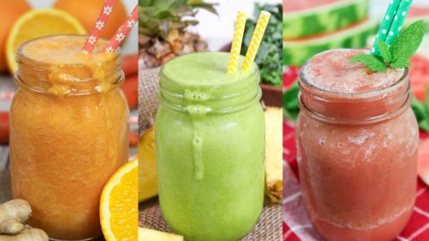 Healthy Smoothie Ideas collage with 3 smoothies.