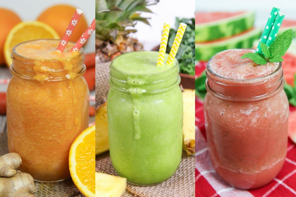 Healthy Smoothie Recipes collage with 3 smoothies.