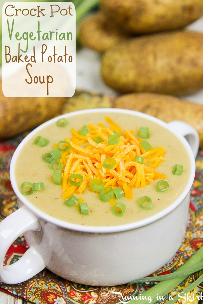 A bowl of crock pot vegetarian potato soup.